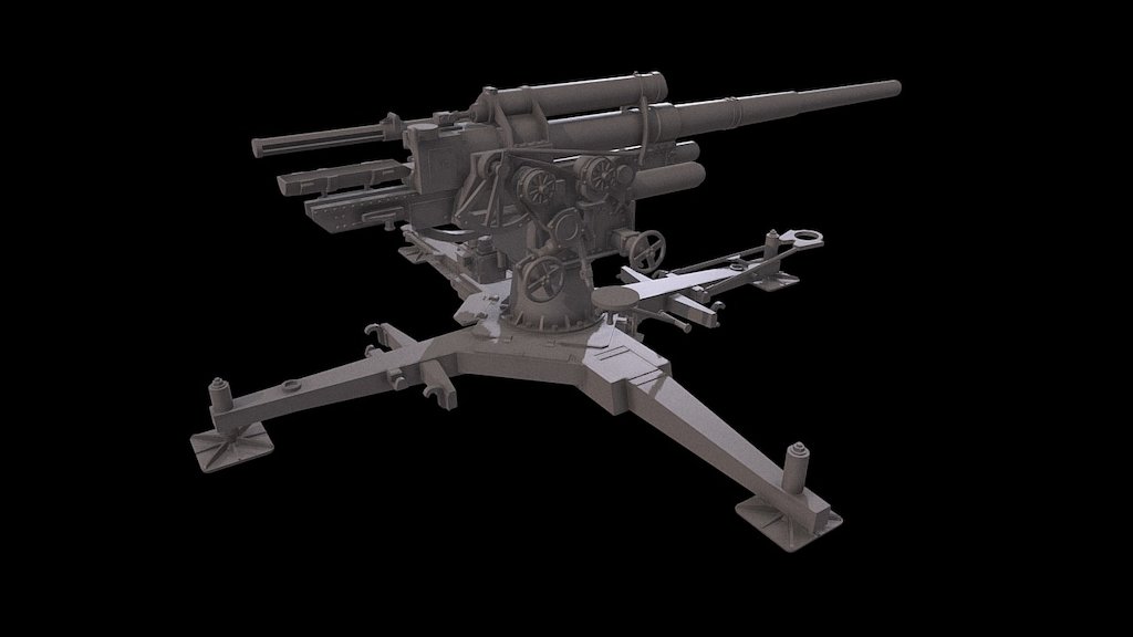 Model designed in 1/56th scale to be 3d printed in resin (like Shapeways Ultra Frosted material) - German WWII gun Flak 18/36 88mm - 3D model by ngauge.es 3d model