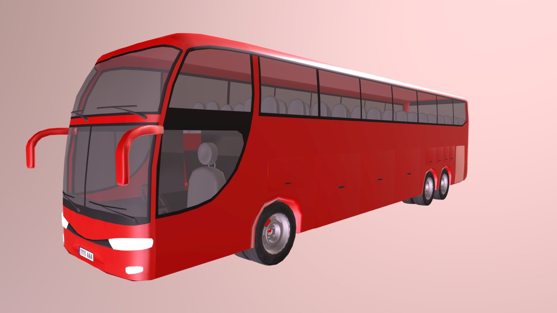 This is a 3D red travel bus model with medium poly. You can use it as low poly or you can smooth it too like higher quality poligonal mesh. It is made in Autodesk Maya 2018 and texturized with UV-s the exterior (no interior part), iluminated and rendered in Arnold 2018.

The bus has interior part too , but no very detailed. Only has the chairs, the floor with stairs to get on the bus and steering wheel and chofers chairs as you can see in one of the renders.

This model can be used for any type of work as: low poly or high poly project, videogame, render, video, animation, film&hellip;

This contains all the textures of the model. Also there is a .mb maya file , .obj and .fbx file

I hope you like it, if you have any doubt or any question about it contact me without any problem! I will help you as soon as possible, if you like it I will aprecciate if you could give your personal review! Thanks!

interstate
viajes
vehicle
transport
urban
city
wheel
automobile
3d
3d
model
game
tourism
drive - Travel Bus Red - Buy Royalty Free 3D model by Ainaritxu14 3d model