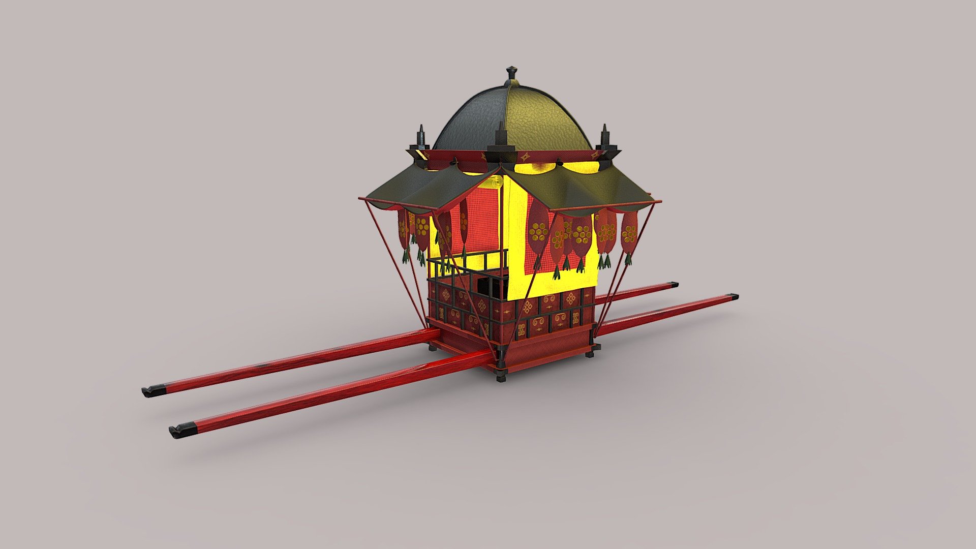 Modelling in Blender

Painting in Substance Painter
 - Traditional Royal Palanquin - Download Free 3D model by gozdemrl 3d model