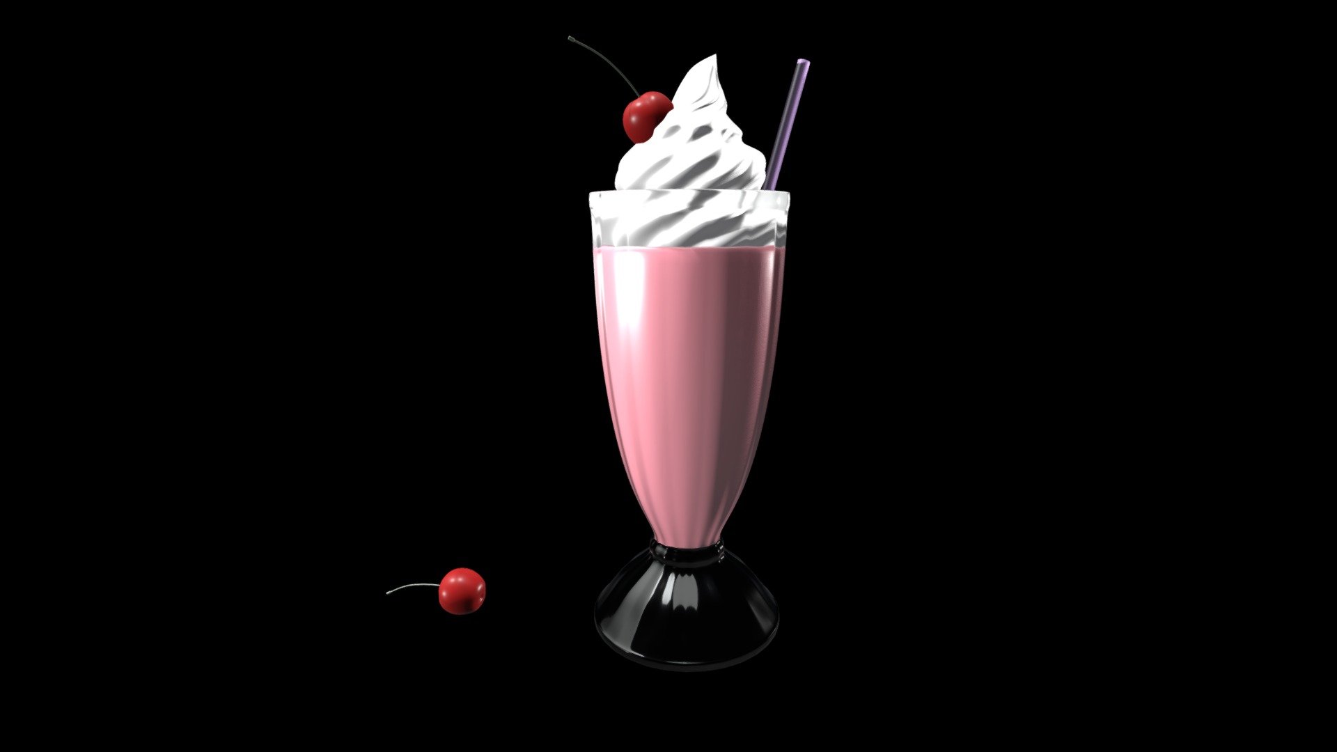 A nice detailed 3D model of a pink milkshake with a cherry - Milkshake - 3D model by MadisonDagenais 3d model