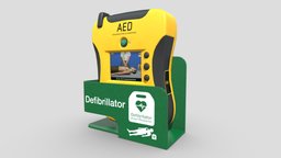 AED with Wall Bracket heart, ambulance, portable, aid, electrical, bracket, emergency, external, tool, medicine, rescue, automated, disease, defibrillator, restart, medical, aed, defibrillation
