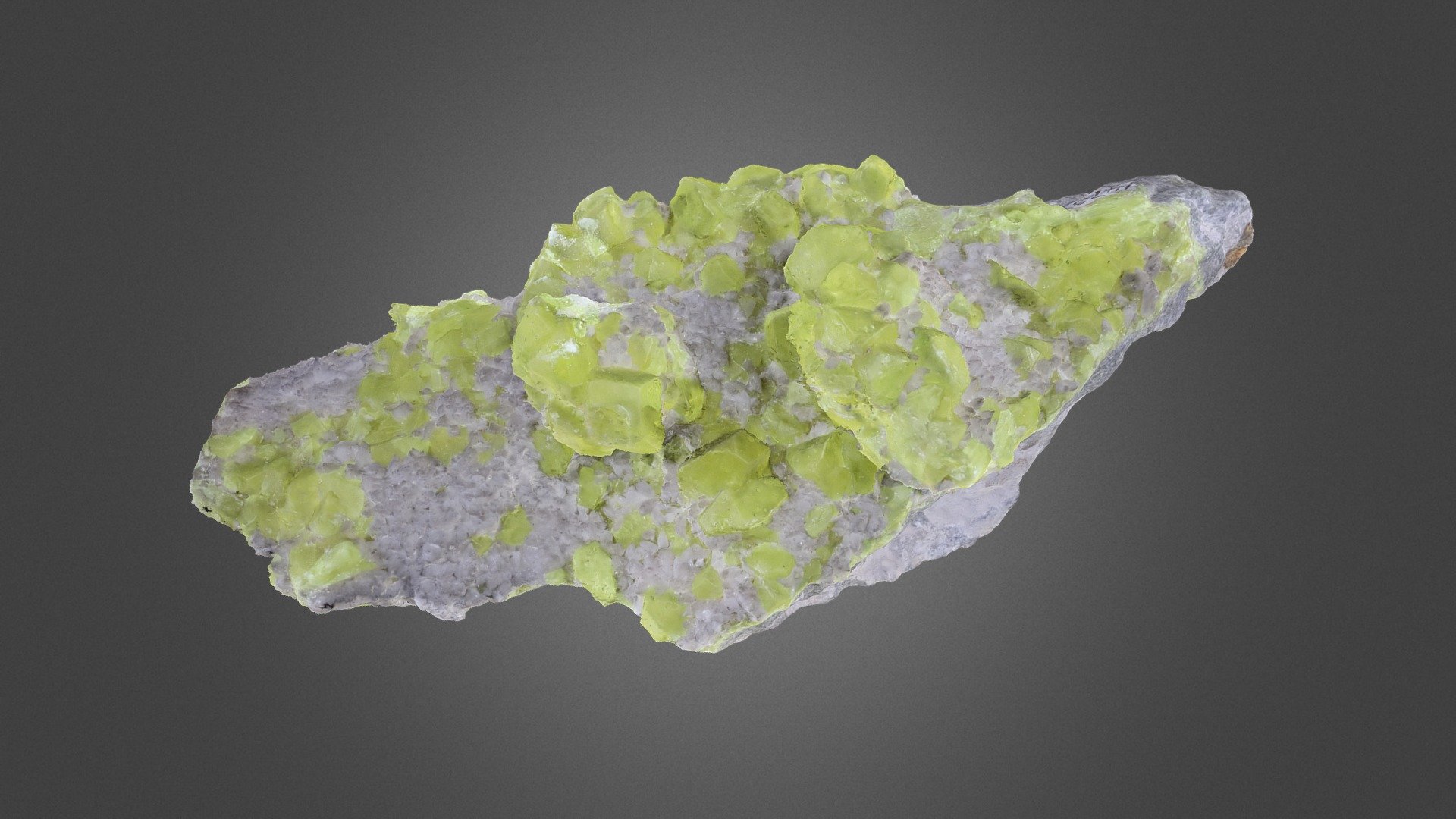 Elemental sulfur is a lustrous, lemon yellow, crystalline mineral that forms close to volcanic vents and hot springs 3d model
