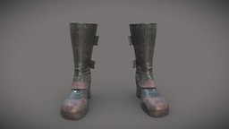 Apocalyptic Grunge Calf Boots steampunk, leather, apocalyptic, flat, urban, biker, shoes, boots, rider, grunge, combat, calf, pbr, female, male, dsytopian