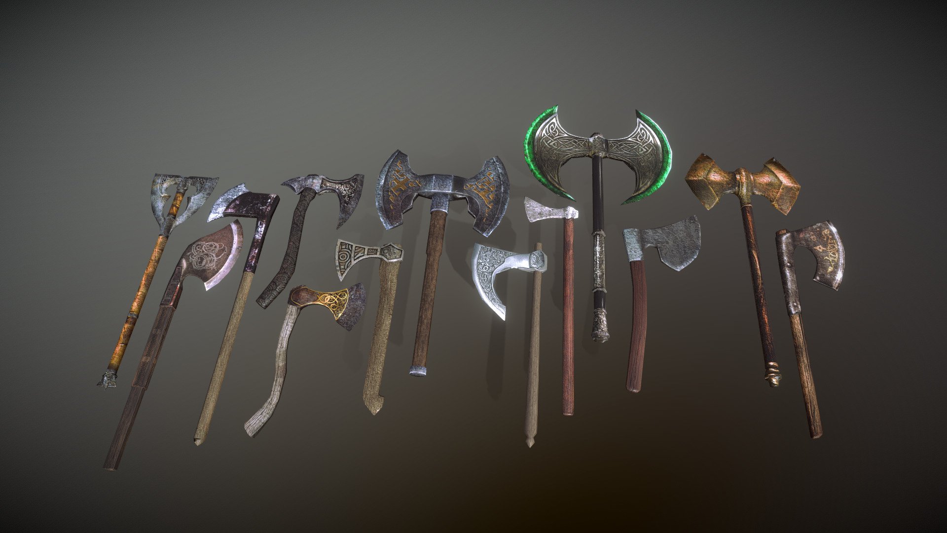 Set of Waraxes and Battleaxes

These are older and that shows, I hope to update the cruder models one day 3d model