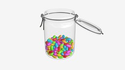 Jar with jelly beans 02 lid, candy, jelly, bean, colorful, childhood, assorted, confectionery, glass, 3d, pbr
