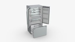 Fridge-freezer Bosch KFF96PIEP Doors Open food, two, ice, front, cooler, appliance, metal, kitchen, refrigerator, fridge, cold, freezer, bosch, sidebyside, 3d, pbr, electric, door, kff96piep