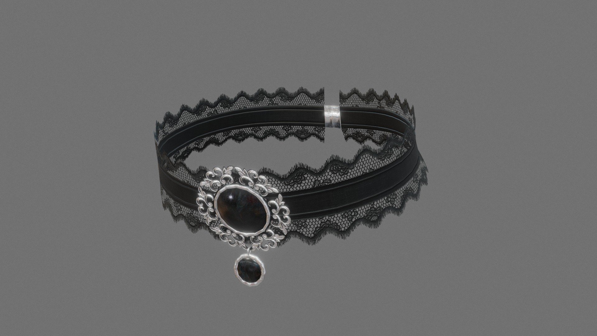A victorian style choker, with laces and black gemstones.

Modelled in Blender to fit a Metahuman character and textured in Quixel Mixer.

4K maps: Albedo, Roughness, Metalness, Ambient Occlusion and Opacity Mask.

Formats: .fbx and .obj - Victorian Lace Choker - Buy Royalty Free 3D model by Anskar 3d model