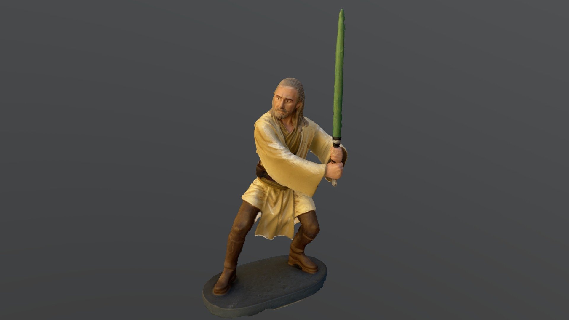 A miniature lead statue of Qui-Gon Jinn, a character from the Star Wars franchise, captured with RealityScan photogrammetry software 3d model