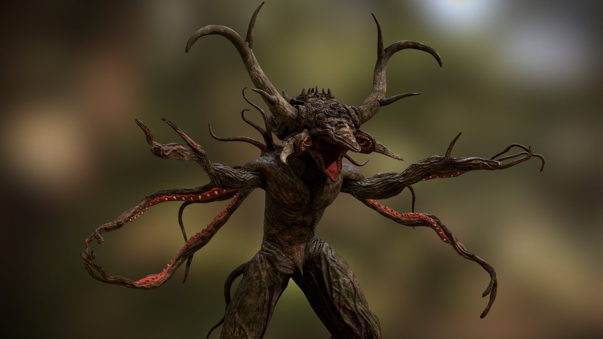 Shout out and thanks to the absurdly talented Felix Joleans for the inspiration and information re: controlling tentacle animation with sin wave expressions.

Sculpting - Zbrush

Retopo/Unwrap - 3dCoat

Normal + AO baking (and cavity maybe ? can't remember!) - xNormal

Textures - Substance Painter

Rigging &amp; Animation - 3ds Max




My interpretation of a &ldquo;forest guardian