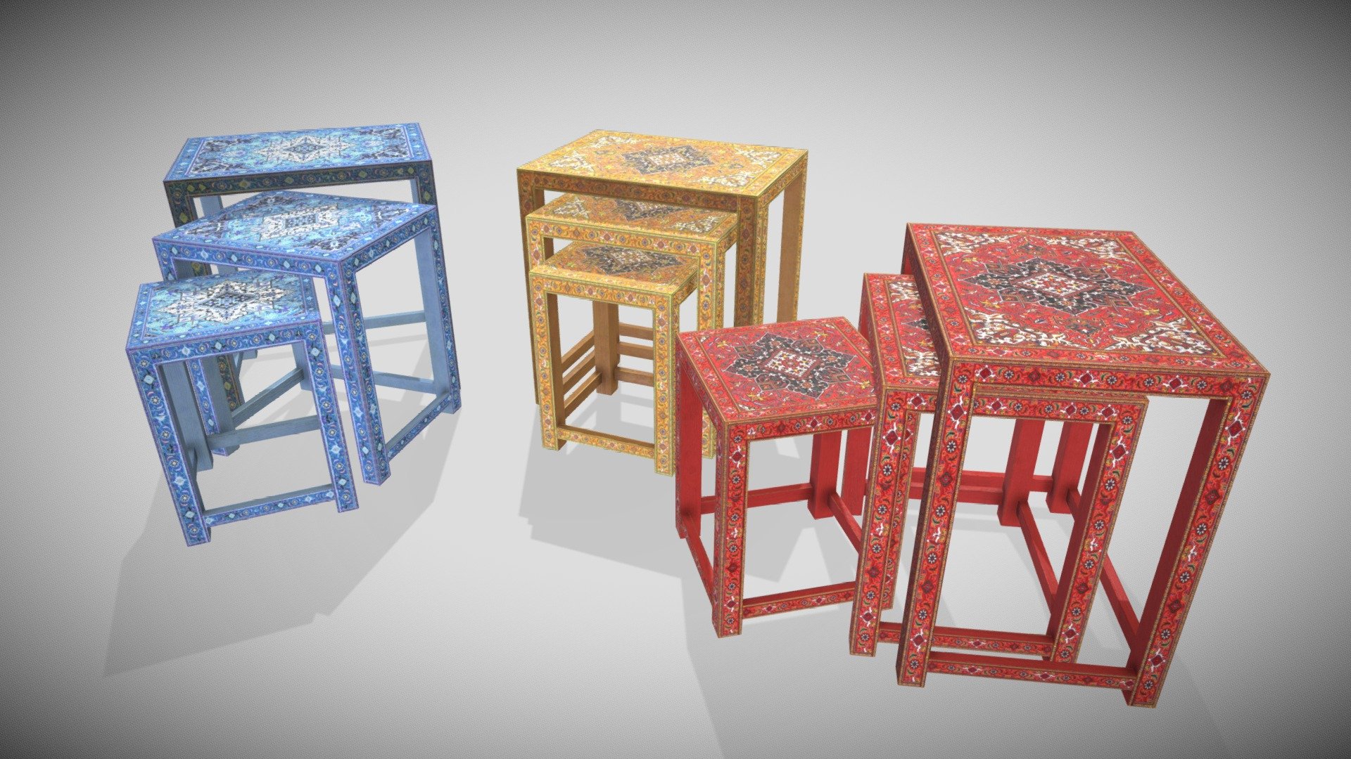 One Material PBR Metalness 4k

Same Color Map in 3 different Colors

All Quads - Indian Small Footstool - Awallw - Buy Royalty Free 3D model by Francesco Coldesina (@topfrank2013) 3d model