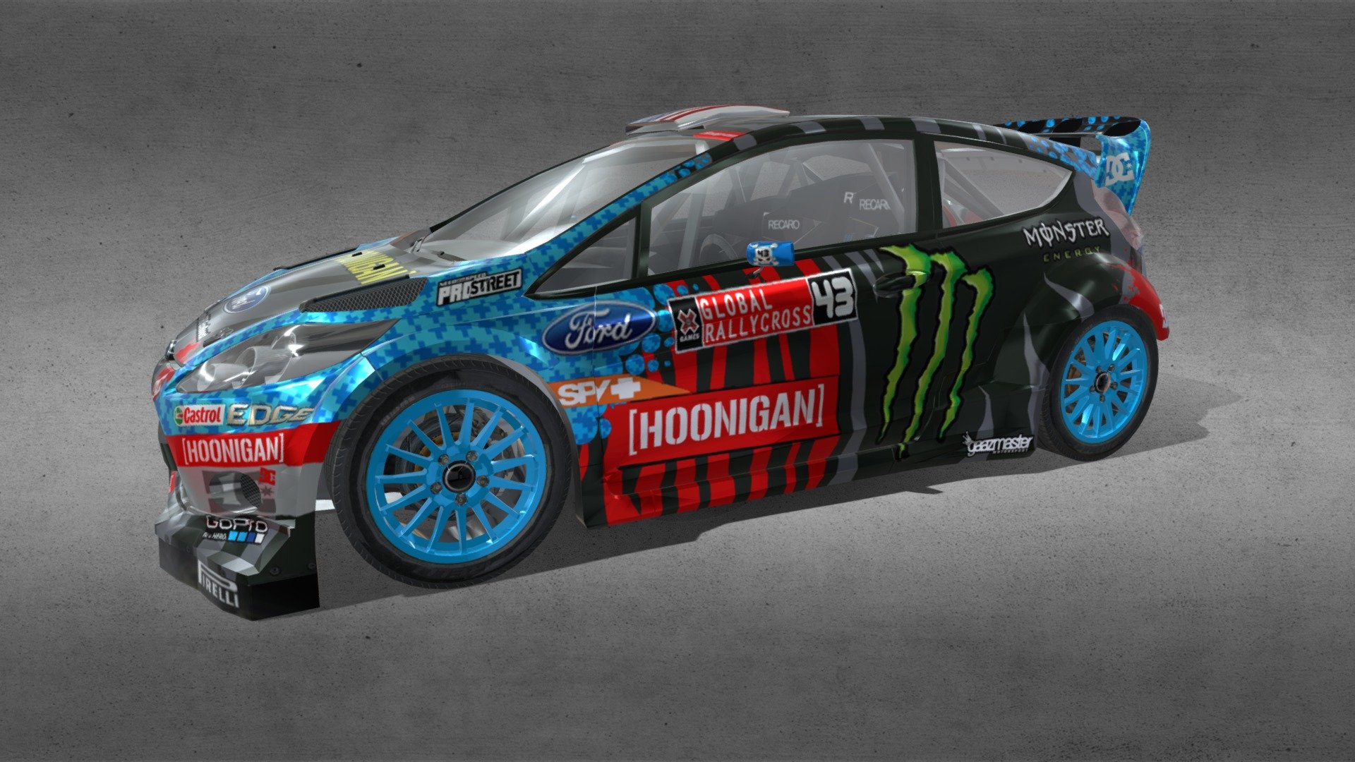 This is a Low poly 3d car model of a 2013 Ford Fiesta Ken Block Gymkhana with 4 different liveries. All done in Blender 2.93 and Photoshop for the textures and liveries..For download send msg to my email: dsm350@gmail.com 

Photo's Liveries here:
https://drive.google.com/file/d/10doEpfY5i-yevGGYb2xihs8OcymBL9IA/view?usp=sharing

https://drive.google.com/file/d/1ImDs7dE6M4LFuCM8IqpGhOl1B8OVpTzy/view?usp=sharing

https://drive.google.com/file/d/1qDerFRWjkzYc6Od4SmfzI2ZTfkYlKjs9/view?usp=sharing

https://drive.google.com/file/d/1SJ7ASJGqH5KvRVDoEFa4NJJjrrlidCsg/view?usp=sharing - 2013 Ford Fiesta Ken Block Gymkhana - 3D model by All-Wide (@dsm350) 3d model