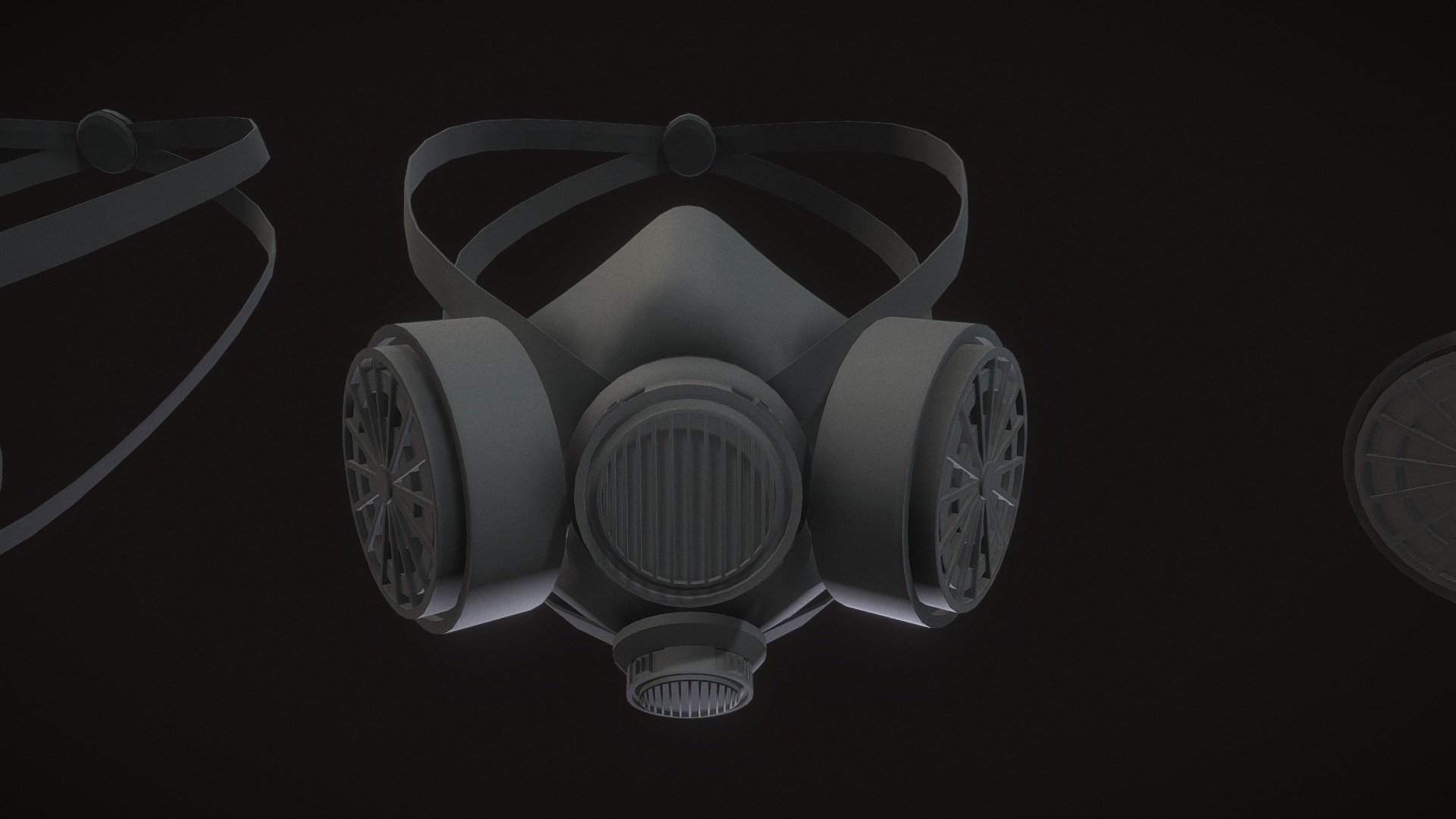 A Gas Mask with 4 Variations. One mask without holes on the inside and one with holes. Each have a strap variation. The mask is low-poly and has a basic UV. 
The zip folder contains fbx, obj, stl and the original blend file as well as the individual masks 3d model