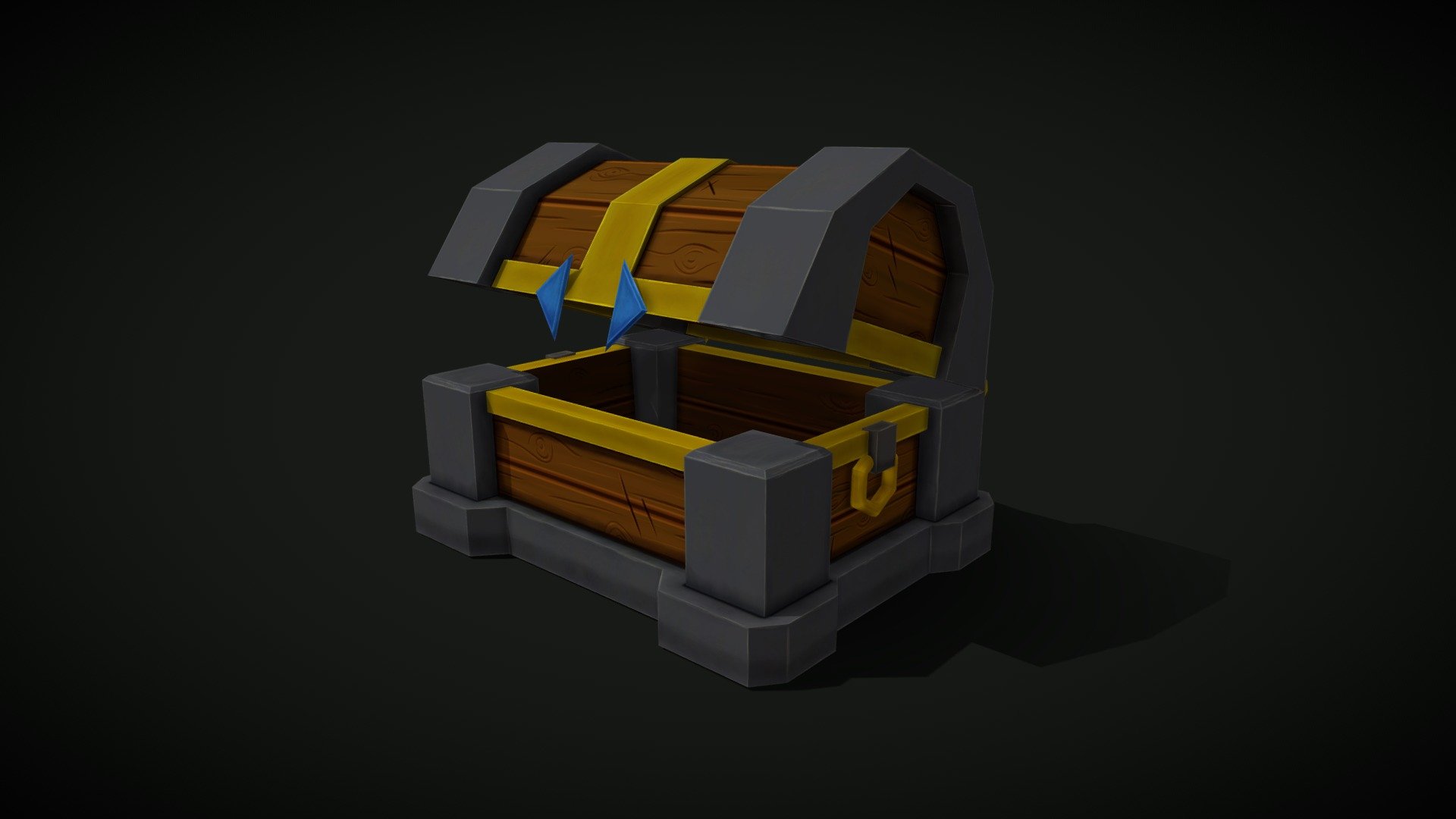 A stylized model of a golden chest is presented to your attention, this model is well suited for storing various treasures, magic runes or other things, it can also be used simply as an interior.

The chest has one opening animation.

The model is low poly and optimized for computer engines.

textures. Albedo 2048x2048 3d model