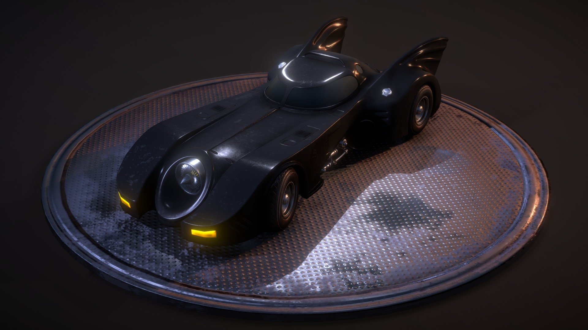 This is a car model from the 1989 Tim Burton movie
https://www.artstation.com/artwork/4bYDb4 - Batmobile 1989_XYZ - 3D model by Vladislav Kolpakov (@samuelgest) 3d model