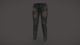 Female Ripped Denim Pants With Stockings