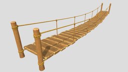 Bridge wooden, brown, pillar, rope, old, yellow, steps, ropebridge, ropes, woodenbridge, blender, pbr, blender3d, wood, bridge