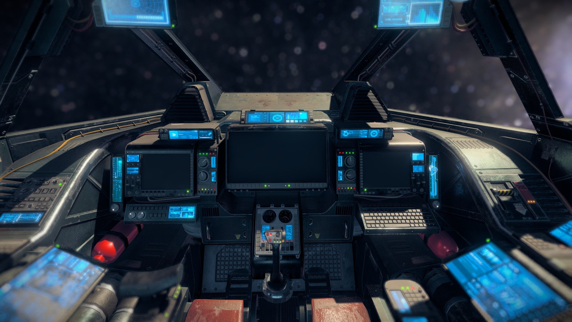 Heavy Fighter Cockpit low-poly 3d model ready for Virtual Reality (VR), Augmented Reality (AR), games and other real-time apps.

AAA Quality, highly detailed sci-fi cockpit, perfect for any space-sim or VR experience. With 4K resolution PBR Textures.

This Package contains: 
1 FBX Containing 4 meshes: Body, Glass, Joystick and Throttle Control, both pivoted correctly for easy animating.

****Textures: 
All textures provided in .psd or .png format. 
This asset contains 2 main materials: Body and Glass 
- The body texures come in 3 variants (Clean, Weathered, Rusty). 
Each variant has it's own Albedo, Metallic, Roughness and Normal Textures. 
AmbientOcclusion and Emission are shared between all variants. 
For each variant, a PSD file is provided for the Albedo texture (Customize metal and leather color) 
The Emissive texture is also a PSD (Customize screen colors)




The glass textures come in 4 variants (Clean, Dirty, Scratched, Dirty&amp;Scratched) 
The AmbientOcclusion texture is shared between all variants.
 - Sci fi Cockpit 1 Heavy Fighter - 3D model by VattalusAssets 3d model