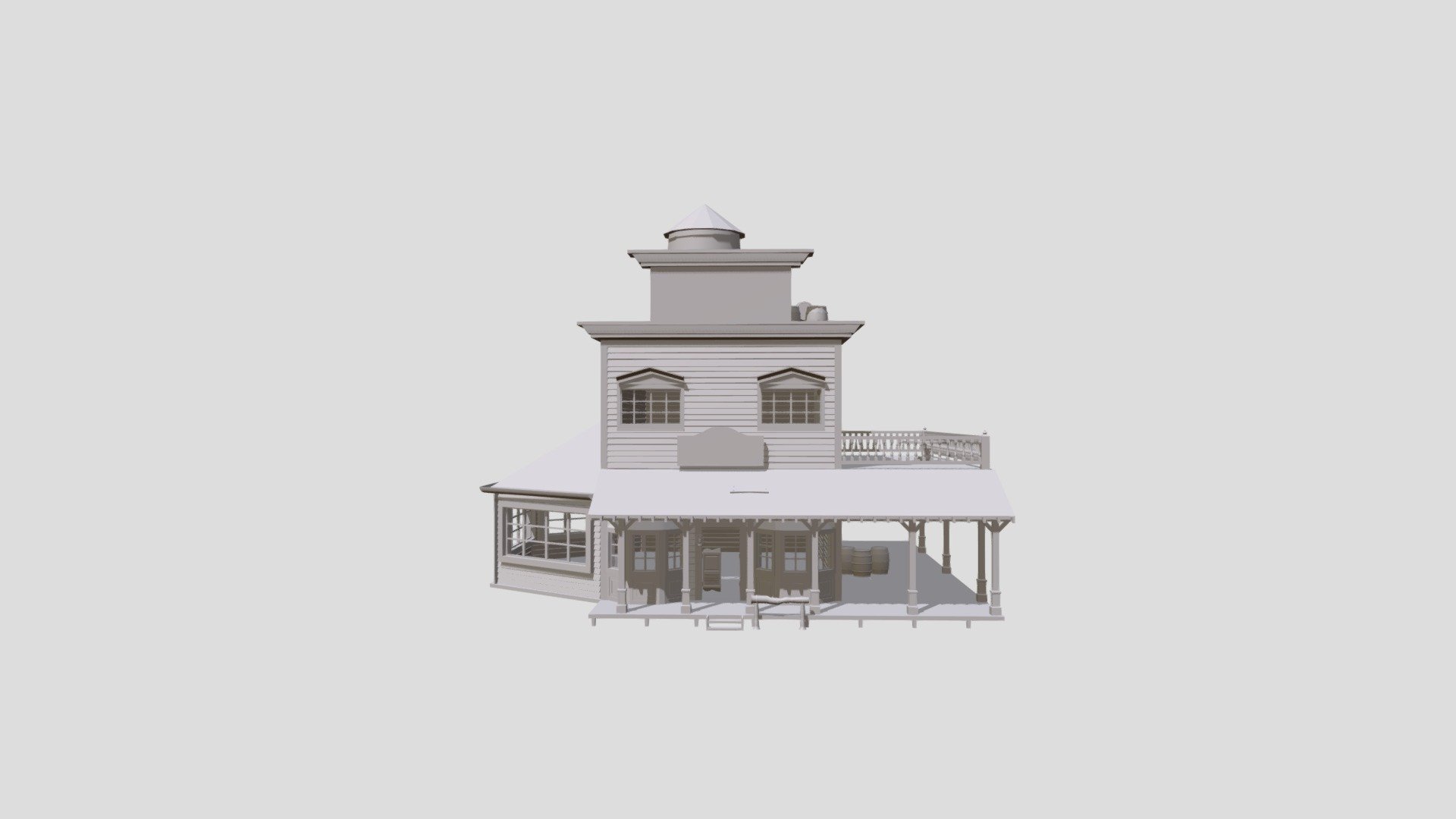 This was my first enviroment/building scene. I was trying to recreate a Western Saloon in a low-poly version - Saloon Western - 3D model by GaloM 3d model