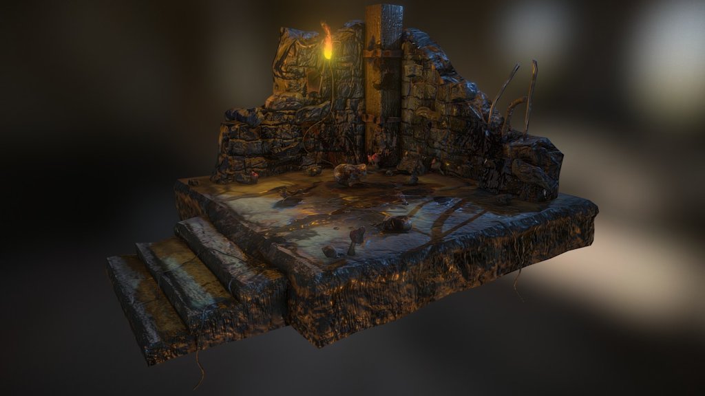 Another project I work on in my final semester in 3D animation and images synthesis.

It was inspired by some tabletop games like Descent and Dungeons and Dragons but with a dark fantasy style. I make some textures in substance designer to learn the program and improve my substance skills. This poor adventurer met a terrible fate in this sinister dungeon.

Thank you to seeing and commenting my creation 3d model