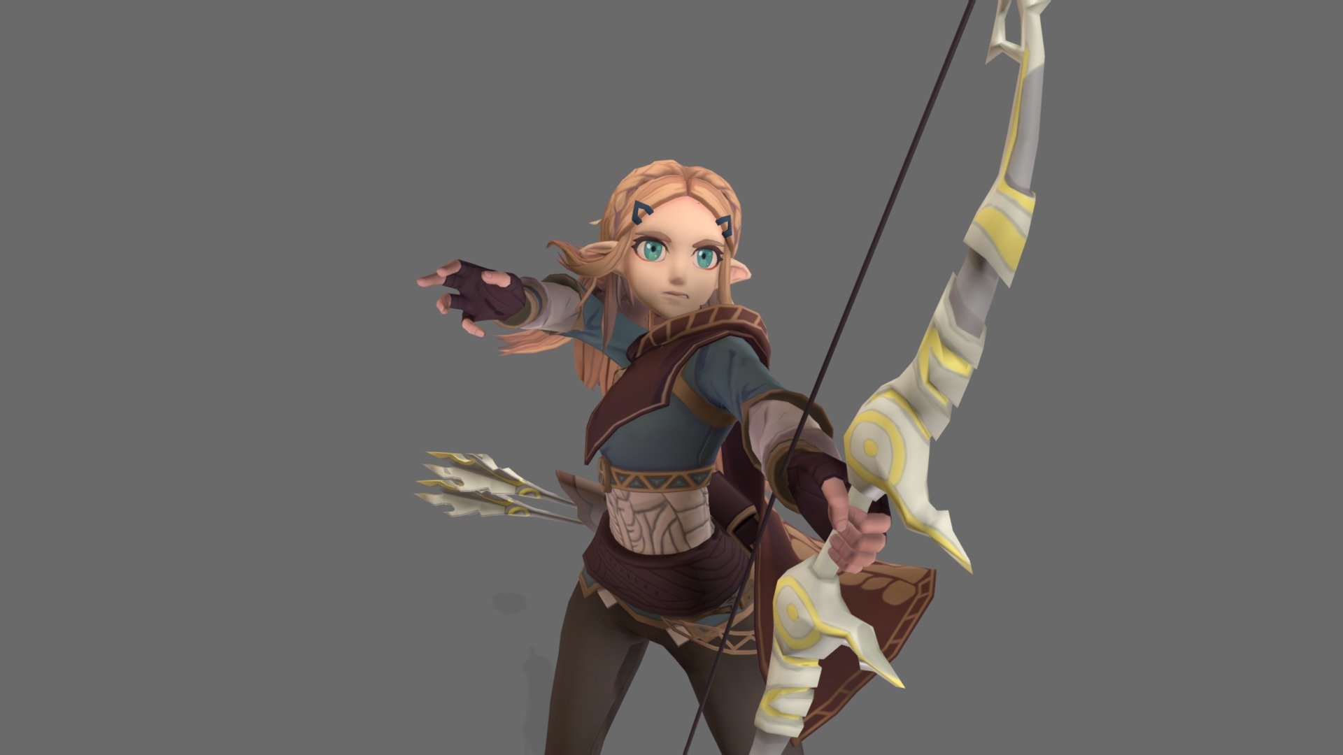 I worked on an animation with a bow. The animation is worked in realistic way to confront myself with constraints of the bow initially placed in the back .
(keyframe animation)

I used BOTW Zelda Rig by Cristoph Shoch http://www.christophschoch.com/ - Zelda Archery - 3D model by Quenth 3d model