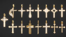 Diamond Cross Pendant Pack cross, ice, jewelry, pendant, accessories, diamond, high-poly, jesus, chain, necklace, bling, drip, blender, highpoly, cross-pendant, jesuspiece, jesus-piece