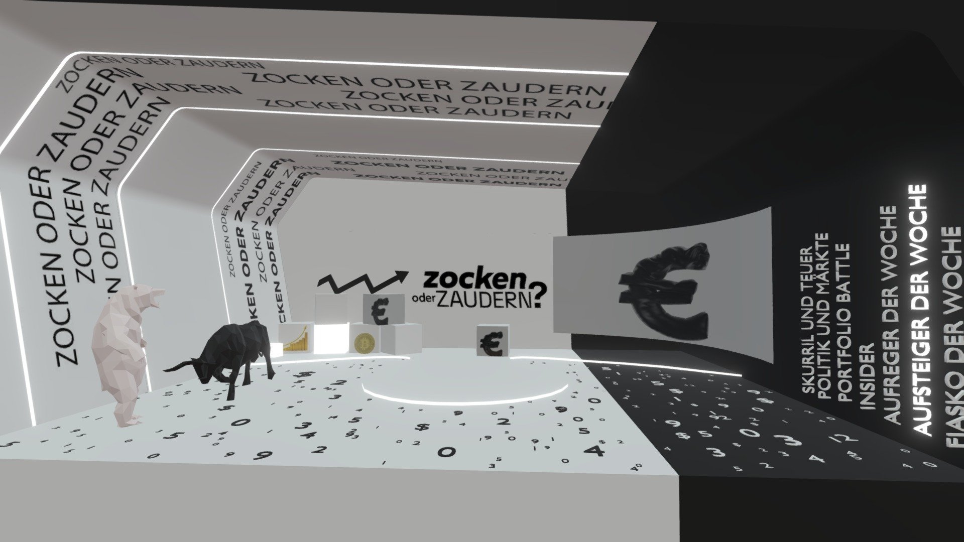 Virtual studio in a b/w typo style for a financial stocks show 3d model