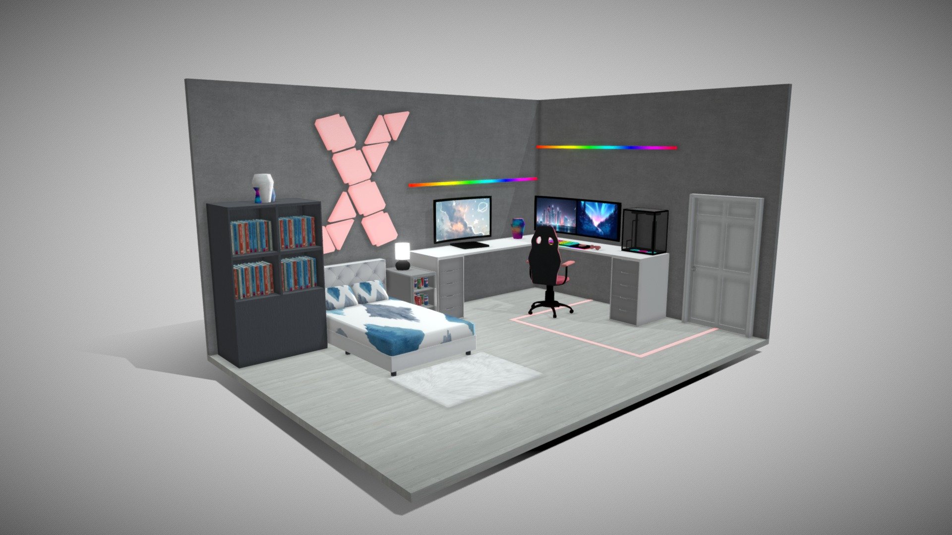 This is a gaming room scene that I created using Maya 3d model