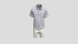 Short Sleeve Shirt Outfit cloth, shirt, fashion, shorts, top, clothes, pants, oxford, costume, cotton, outfit, garment, apparel, clo3d, marvelousdesigner, menswear, attire, casualwear, clo, shortsleeve