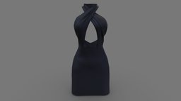 Candice Cross Front Halterneck Female Midi Dress mini, neck, cross, front, , fashion, midi, girls, dinner, clothes, out, night, dress, cut, strong, womens, elegant, cutout, wear, formal, evening, halter, pbr, low, poly, female, black, navy, candice, dressy