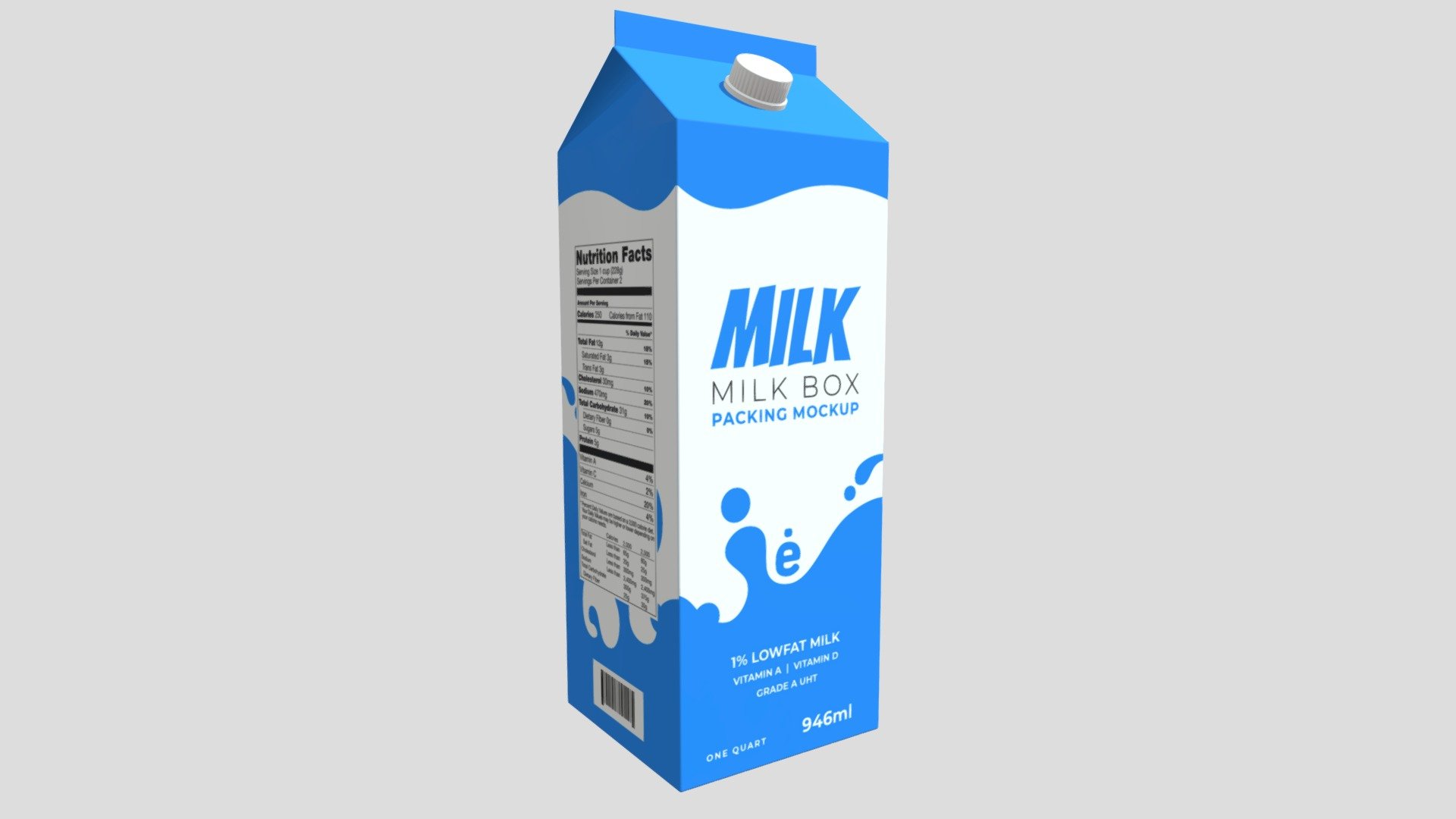 Milk carton 3D model is a high quality, photo real model that will enhance detail and realism to any of your game projects or commercials. The model has a fully textured, detailed design that allows for close-up renders 3d model