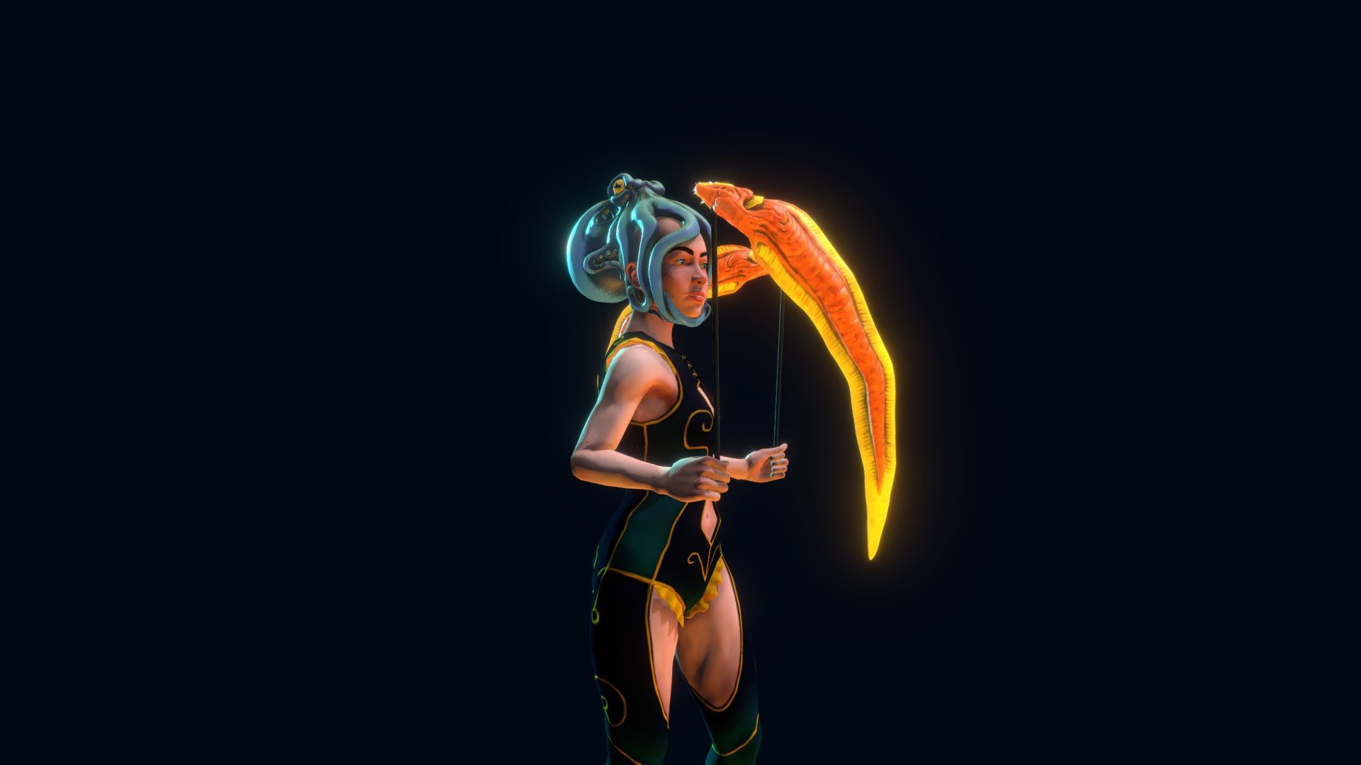 Nak-Ahi is the juggler of the Fire-fish circus. She is a strong and flexible athlete with perfect control of her body. Mastering dances patterns of several stellar systems 3d model