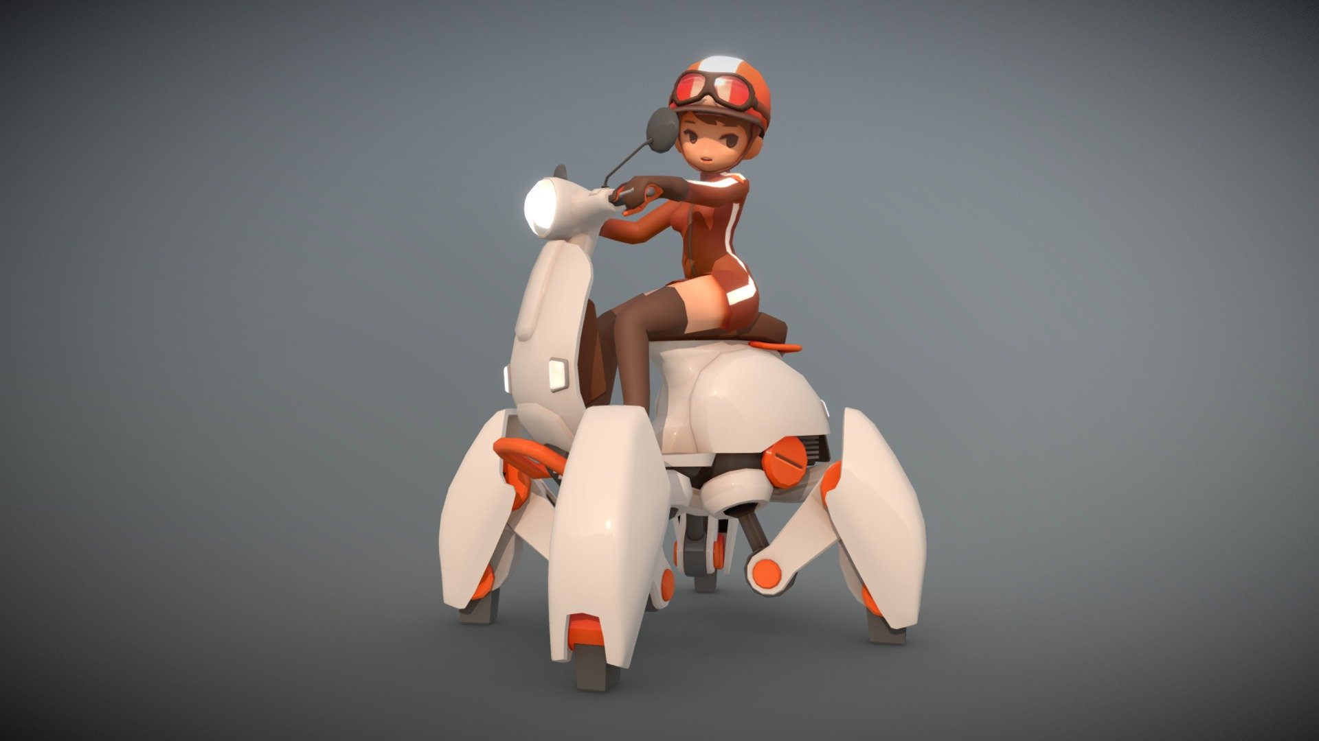 From a retro-scifi game that never got made~

The vehicle was supposed to be electric&hellip; then I forgot about it while using a reference photo of a vespa. Too lazy to fix it again.

www.togglegear.com


- Its legs have rubber tips as default, but can change it to a metal tip when going off-road. It automatically changes its walking style depending on speed and terrain. Or can be manually changed by vocal commands. It's more like horse-riding than driving a motorcycle.- - ATV - 3D model by nuulbee 3d model