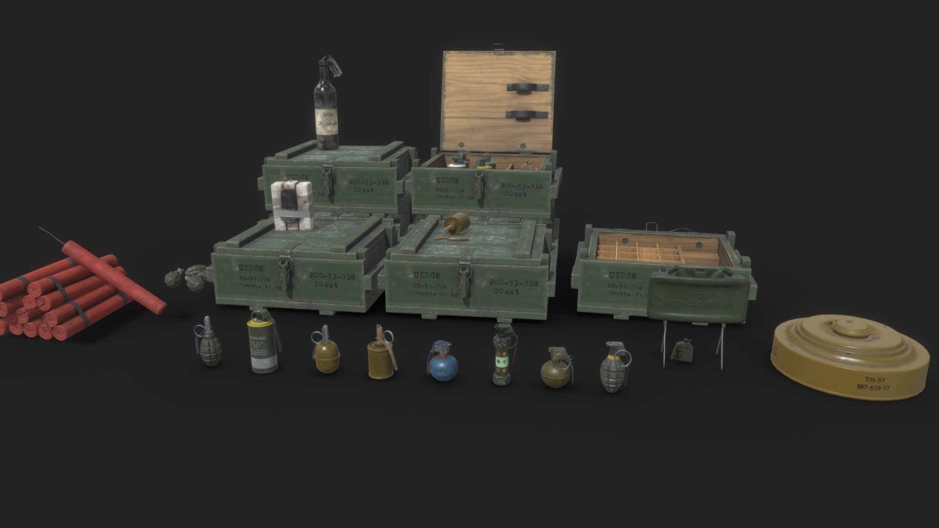 Pack made for Unreal Marketplace and Unity Store

Enable HD textures in viewer to see models in higher quality - Explosives Pack - 3D model by lyoshko 3d model