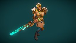 Stylized Human Female Wild Hunter(Outfit) rpg, warrior, plate, pose, hunter, wild, mmo, rts, fur, outfit, moba, weapon, handpainted, lowpoly, stylized, fantasy, human