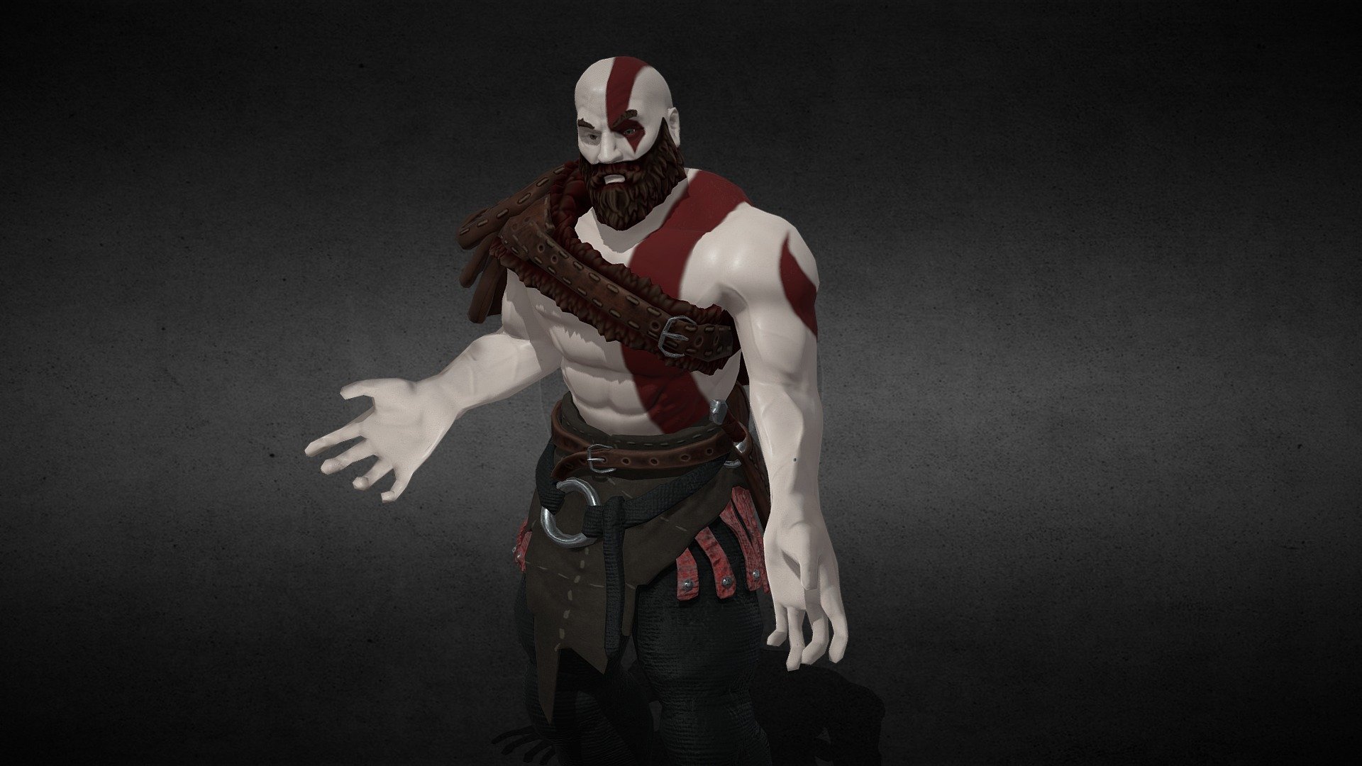 Character Based on Kratos (but not 100% reliable). this is my second 3D model from scratch, made to train on different software. Cartoon style Imposed by the teacher 3d model