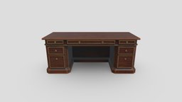 Stylized Low Poly Den Desk office, wooden, library, vintage, antique, furniture, table, stylised, drawer, props, old, game-ready, workspace, living-room, animal-crossing, cartoon, lowpoly, wood
