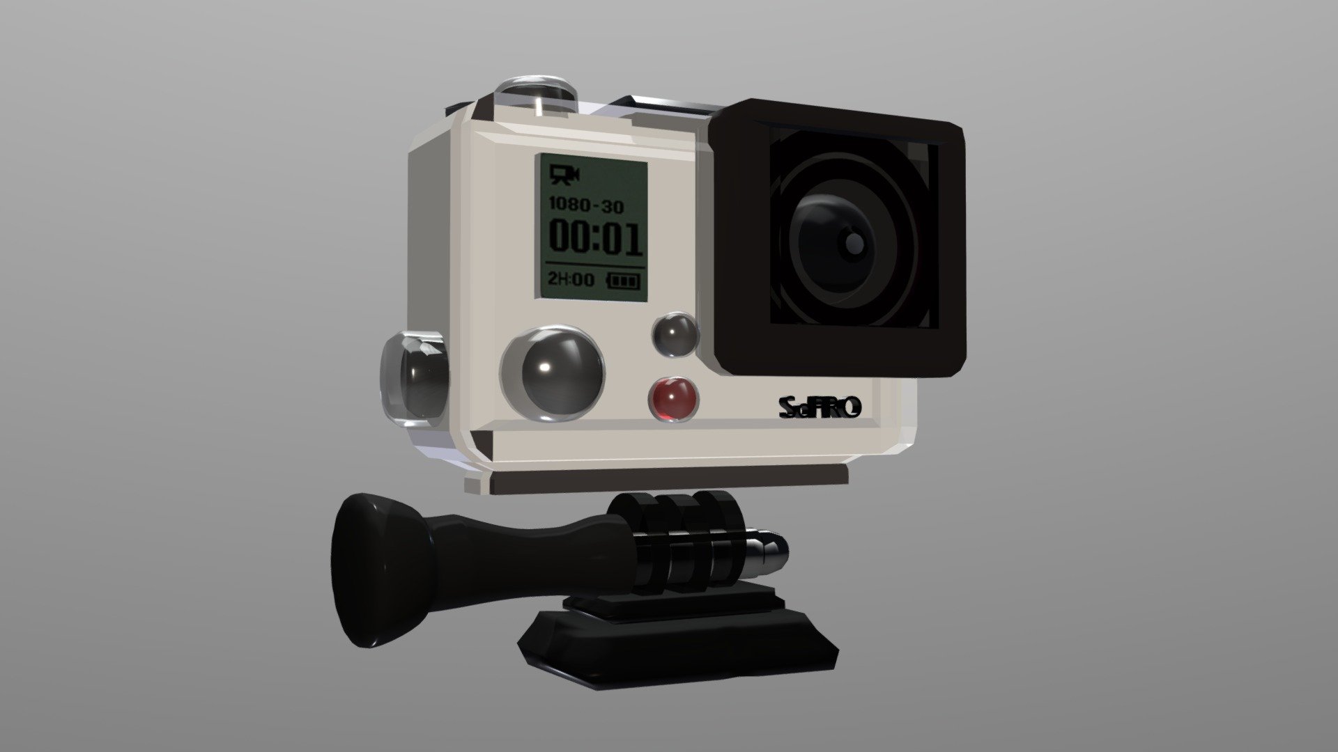 Reproduction of Hero3 GOPRO (renamed SOPRO).
Realized with Blender 3d model