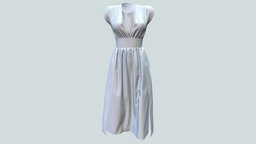 Deev V-neck Sleeveless White Gown With High Slit modern, greek, ancient, white, high, , side, long, with, dress, deep, roman, sleeveless, slit, pbr, lowpoly, female, v-neck