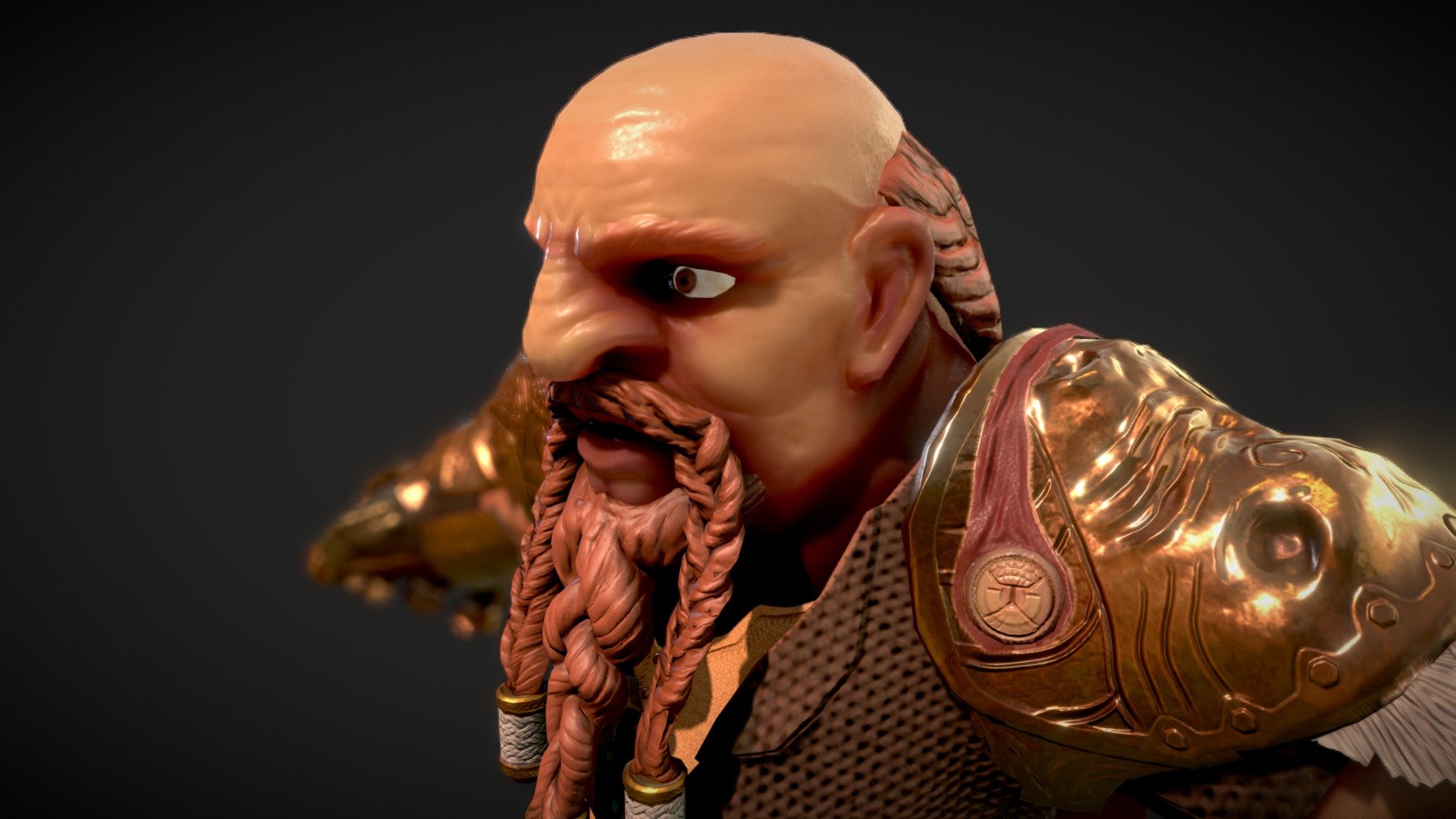 An older project I made while studying. We had to create a bust of a character and I went with an armored dwarf.
Actually the first character I ever made.
Decided to upload him since I've put a lot effort into him so it'd be a shame not to share him anywhere &lt;3
The textures were re-created for best pbr results and the low poly mesh received some polishing, too compared to the original 3d model