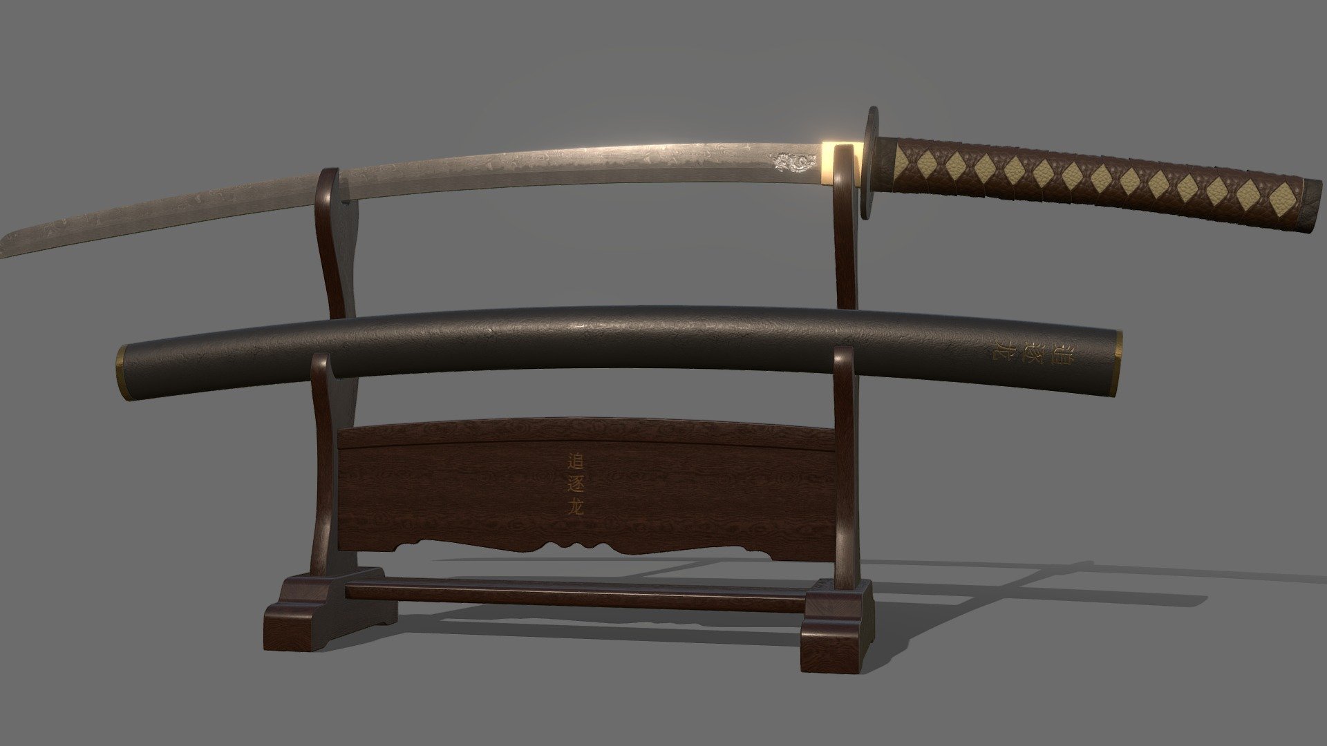 Katana Samurai Sword &amp; Stand - Katana Sword & Stand - Buy Royalty Free 3D model by Prelight Media (@prelightmedia) 3d model