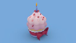 Cupcake cake, heart, cupcake, candle, birthday, sweets, celebration, blender, blender3d