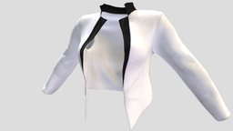 Female Standing Collar Tuxedo Jacket white, front, standing, fashion, jacket, open, clothes, collar, tux, wear, formal, tuxedo, pbr, low, poly, female, black, blazers