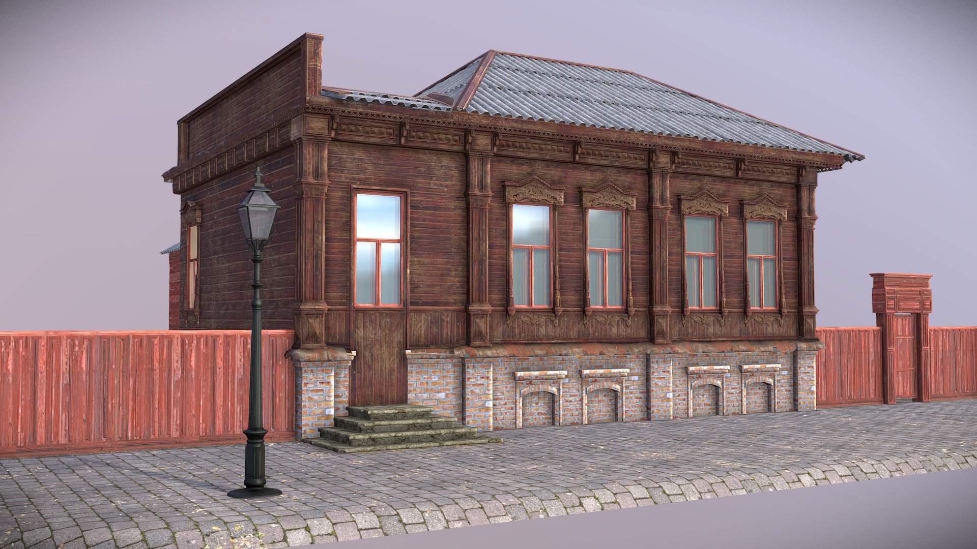 A model of an old building, presumably built in the mid - late 19th century, the basis for the model was the building located here: 55.431109, 65.341815 - Old House3 - Buy Royalty Free 3D model by Takoyto 3d model