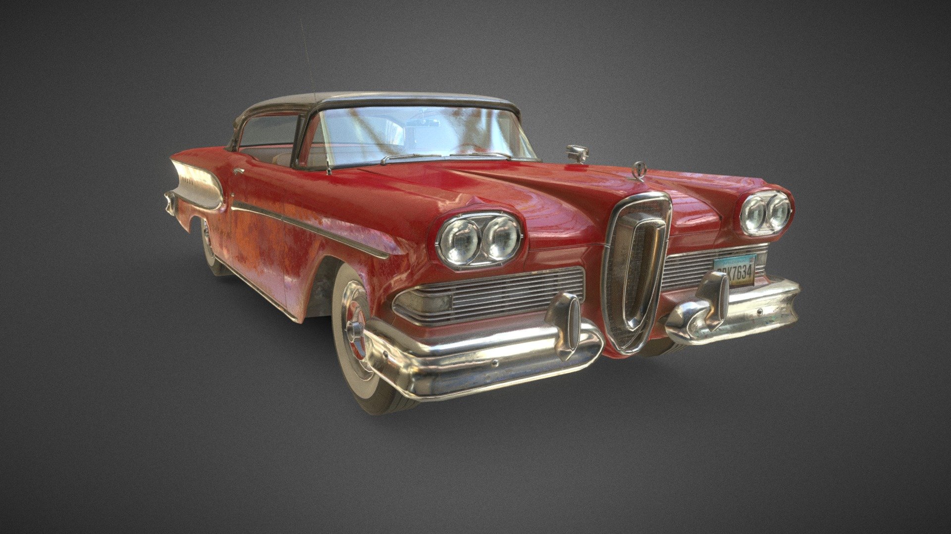 High resolution renders: https://www.artstation.com/artwork/q93WQL
Realistic Edsel Corsair (1958) 3D model with PBR textures.
An accurate, highly detailed &amp; nice topology.
Dimensions: 567 × 172 × 203 cm 3d model