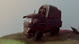 Rusty truck truck, b3d, old, vertexpaint, alternatehistory, rusty-metal, blender, sci-fi, stylized, 3december2022challenge
