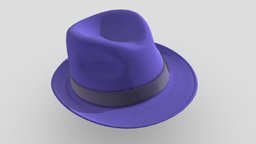HAT fedora, unreal, aaa, caps, headgear, realistic, hats, fabric, game-ready, unreal-engine, ue4, gangster, headwear, game-ready-asset, unity, pbr, blue, clothing