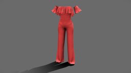 Female Separate Sleeves Strapless Jumpsuit green, red, cute, , fashion, retro, girls, top, clothes, realistic, real, sleeves, womens, separate, jumpsuit, wear, pbr, low, poly, female, ruffled, strapless