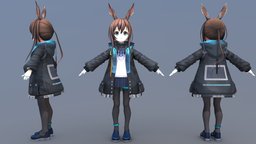 [Arknights] Amiya (T-Pose) cute, t-pose, moe, tpose, readyforgame, ready-to-use, substancepainter, character, girl, cartoon, game, 3dsmax, female, zbrush, anime, rigged, arknights, amiya, accurig