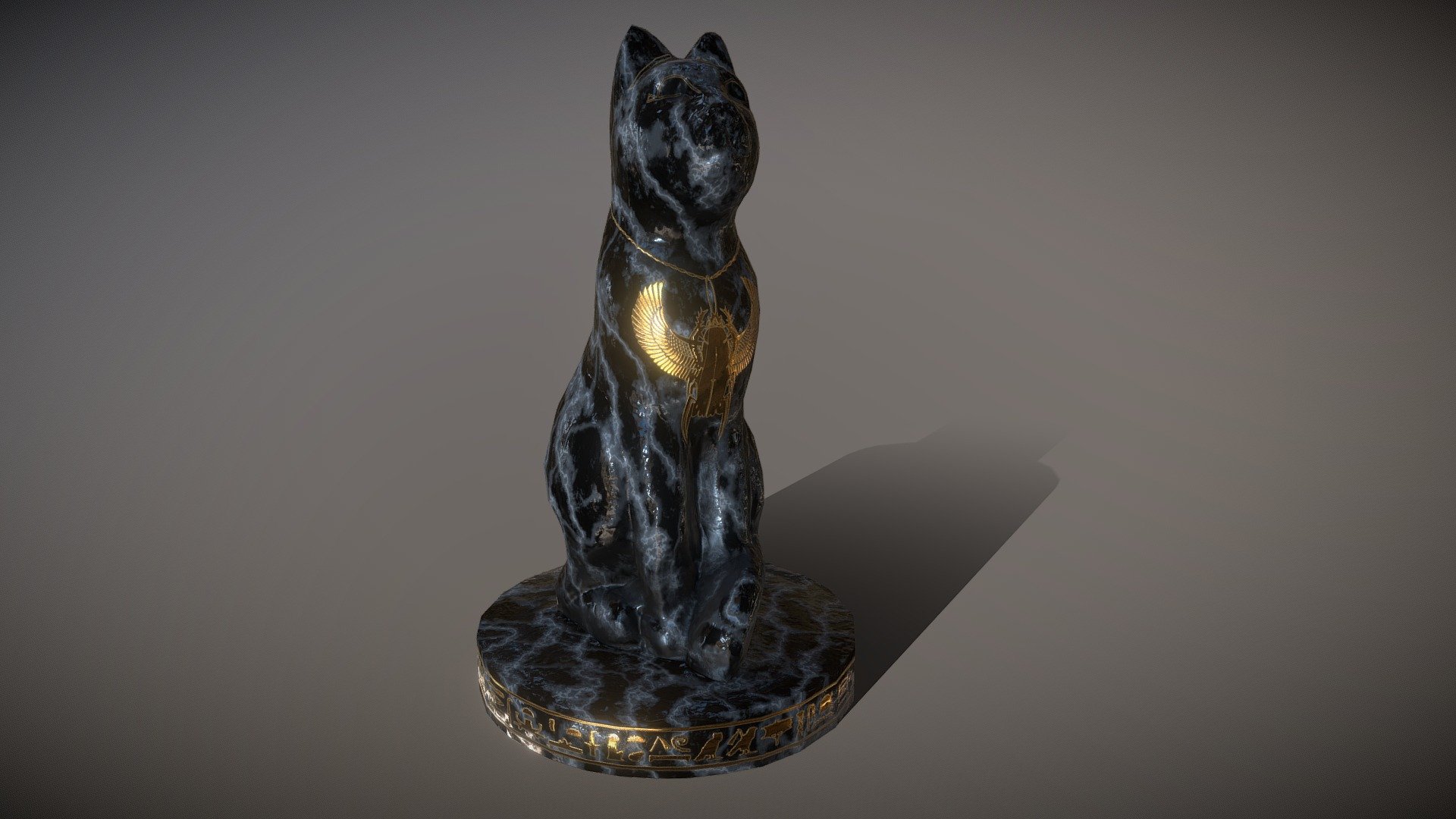 sculpted cat statue with carved hieroglyphic symbols, Egypt- style, retopologized low-poly mesh, 2K textures - Egyptian Cat Statue - Buy Royalty Free 3D model by PionX 3d model