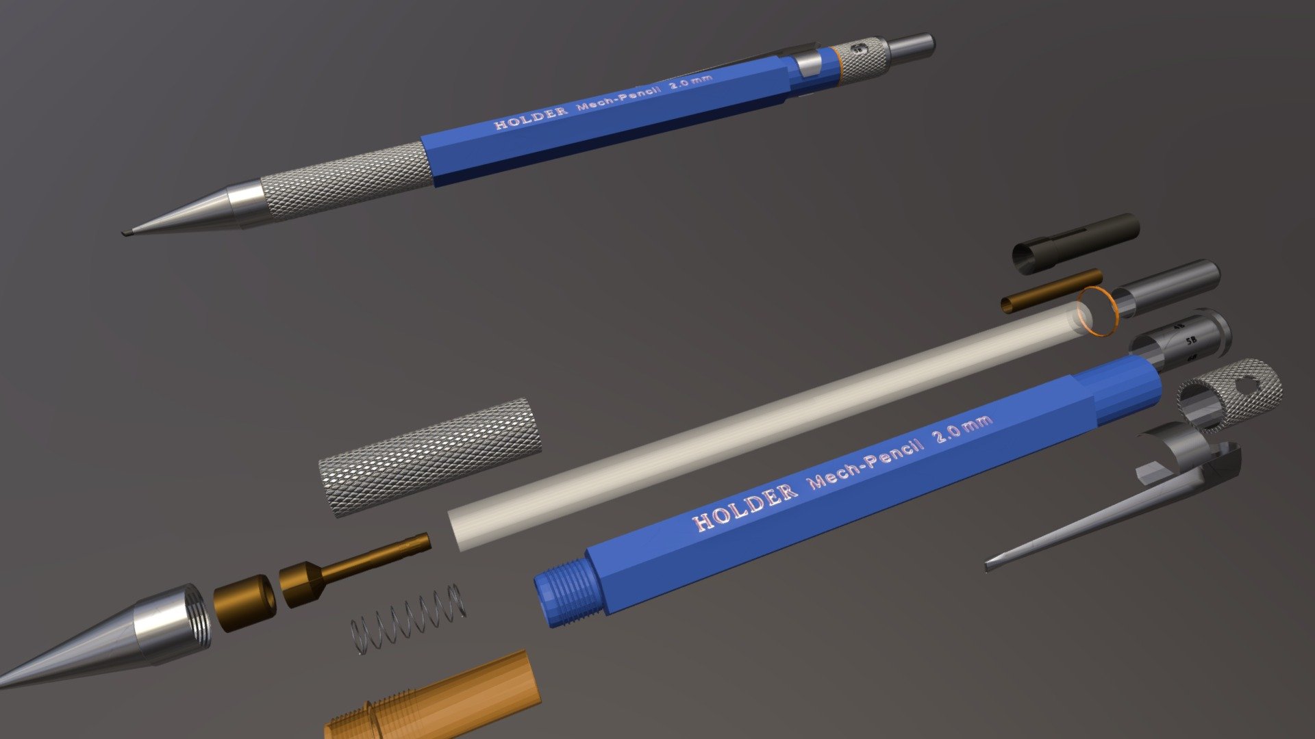 A 3d model of my mechanical pencil(HOLDER) for an assignment for CGI I.
All I can say is - R.I.P. my Mech Pen 3d model